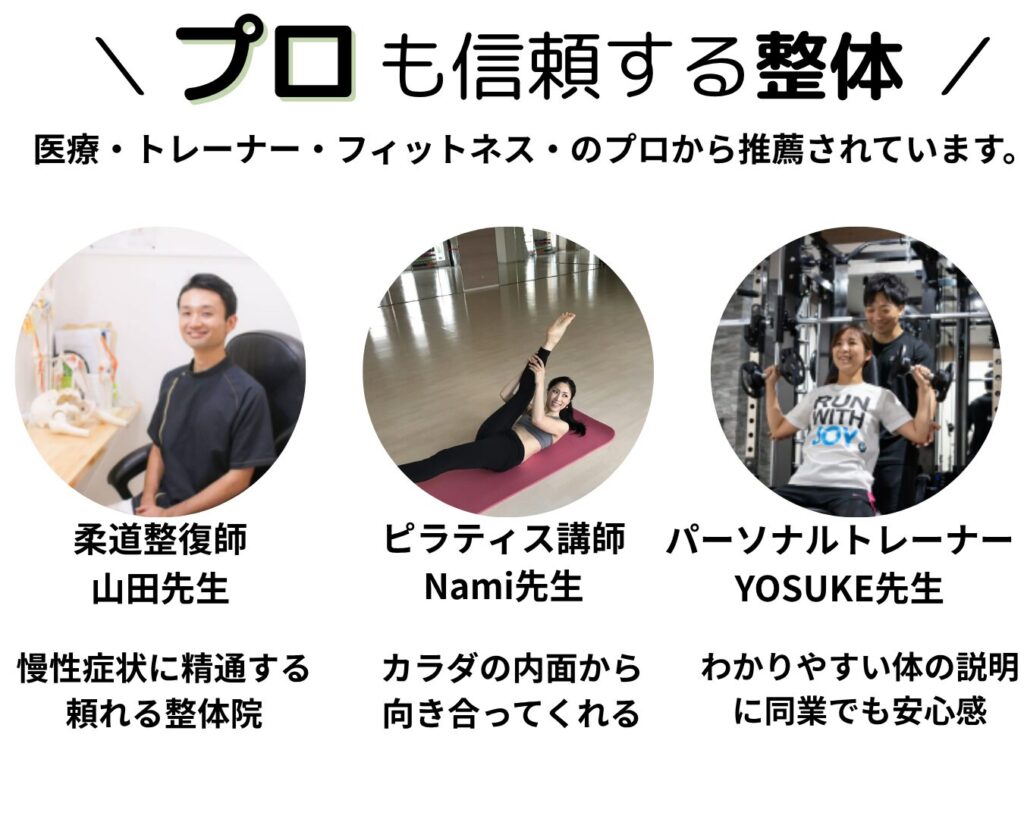 様々なカラダのプロも信頼する整体です。